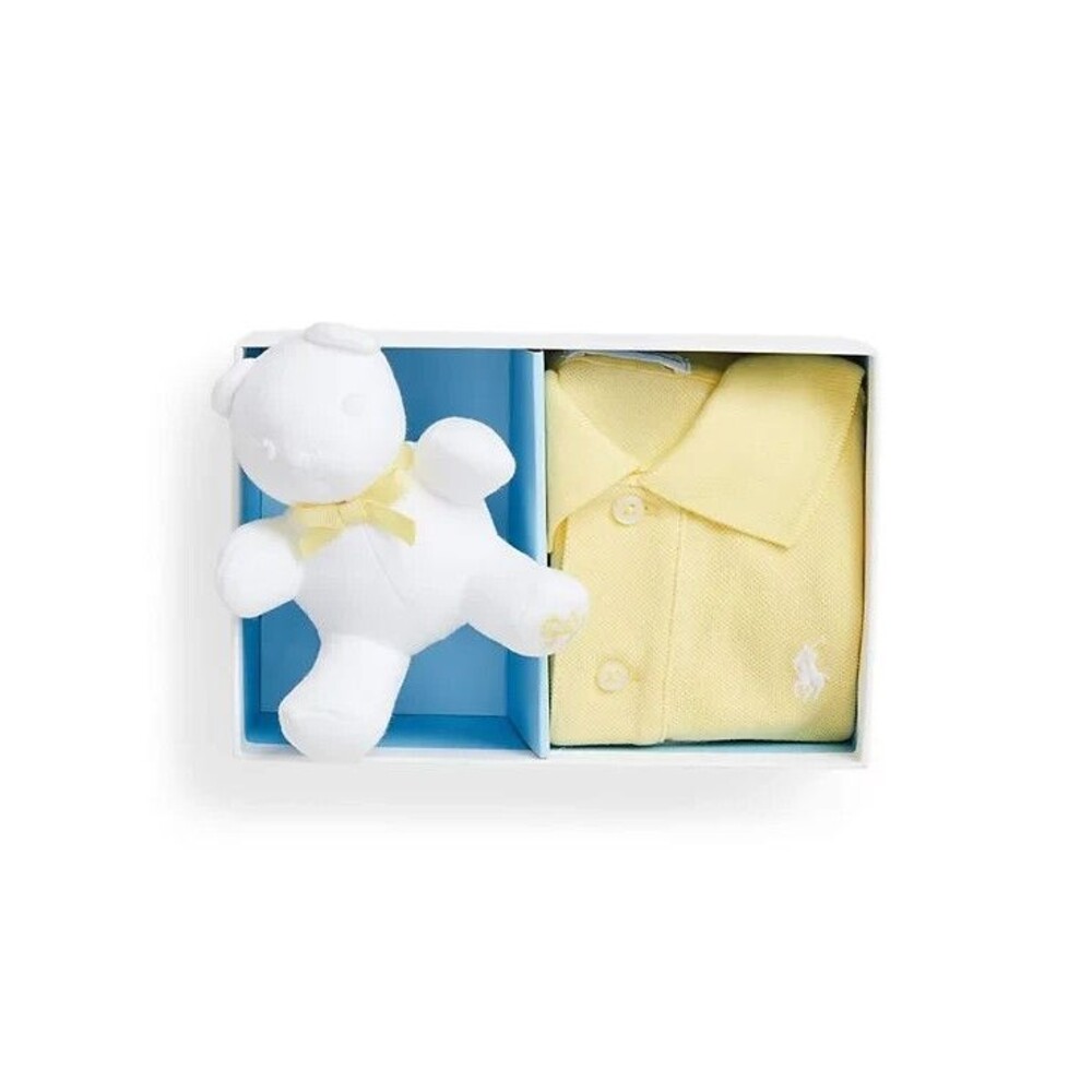 NWT RALPH LAUREN Baby boys girls Cotton Mesh Polo Shirt and Bear Gift Box Set